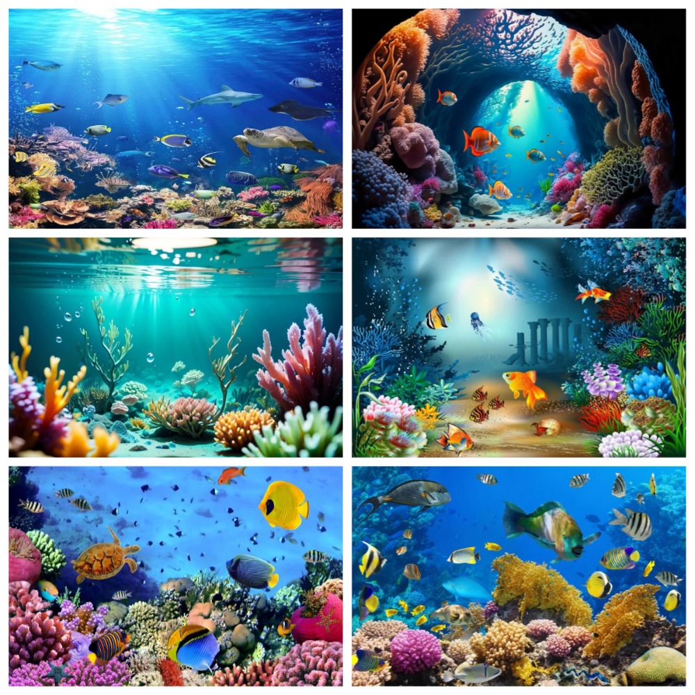 Aquarium Fish World - خلفية تصوير بتصميم عالم تحت الماء